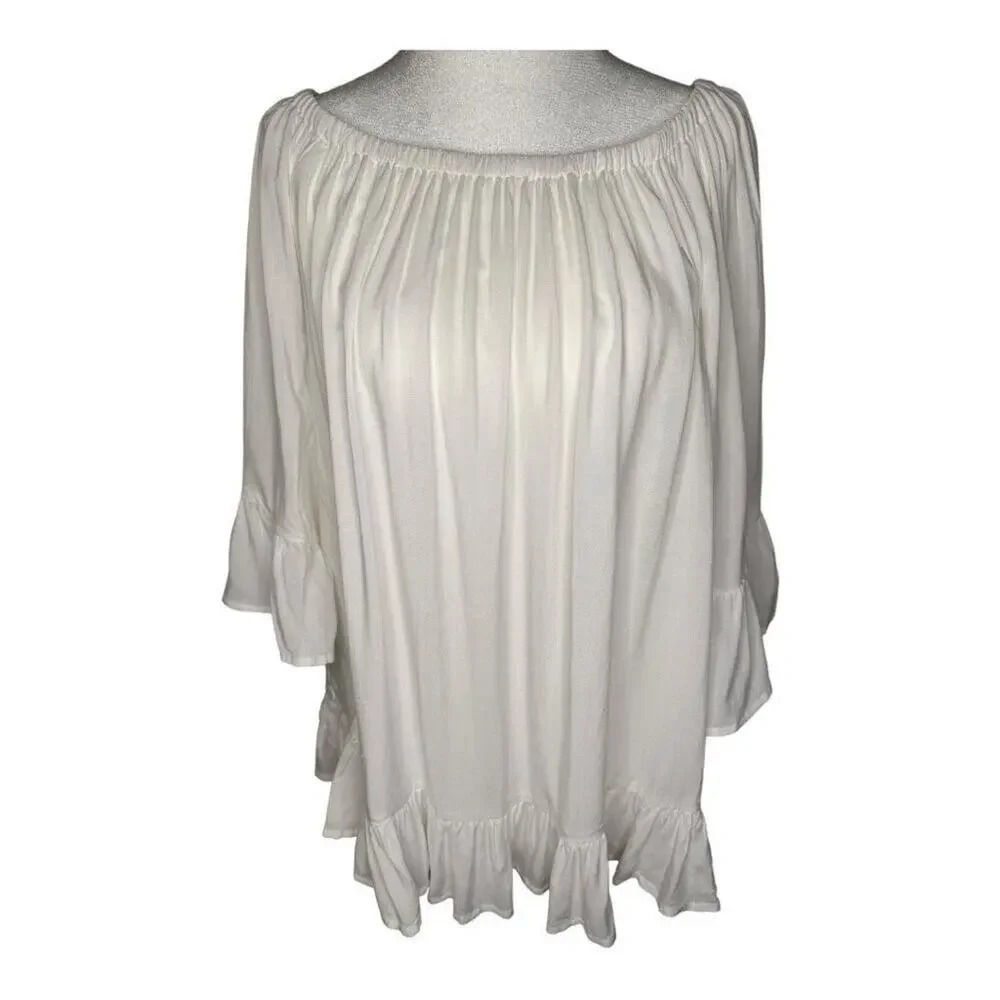 NEW Chelsea & Theodore Petite XL Off-The-Shoulder Peasant Blouse White NWT